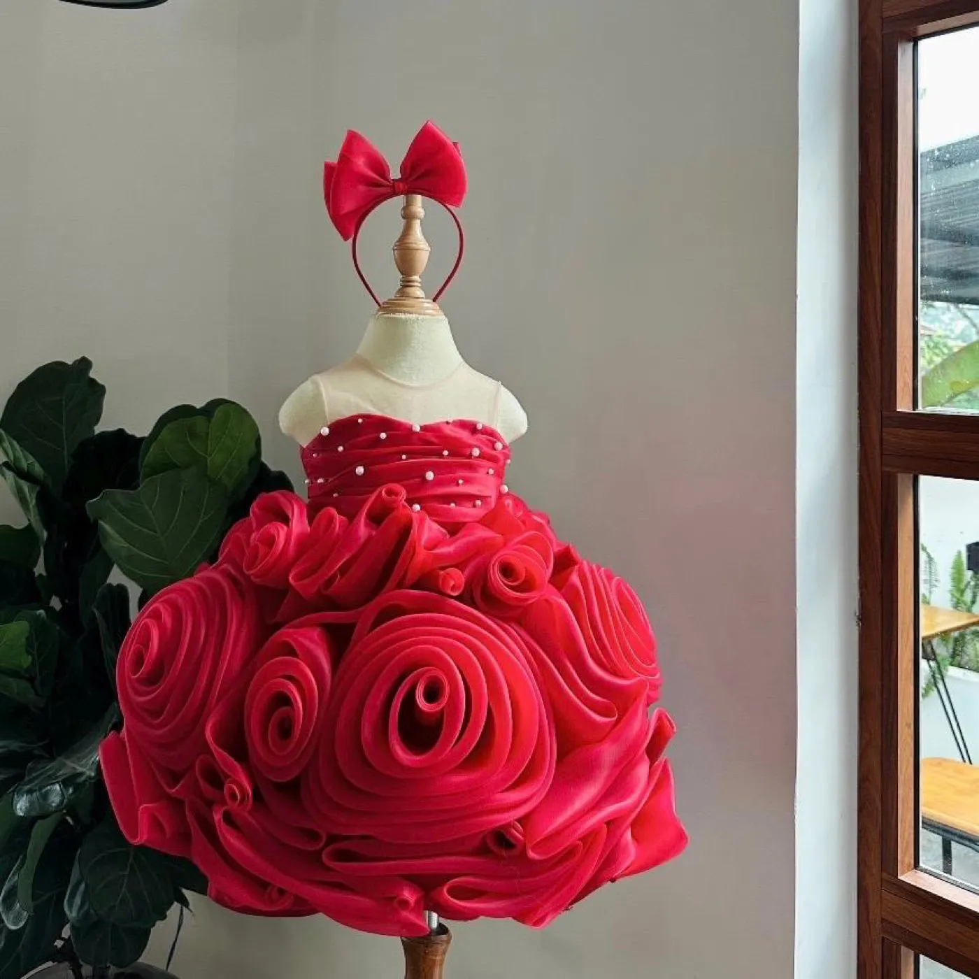 Handmade 3D Rose Flower Girl Dress